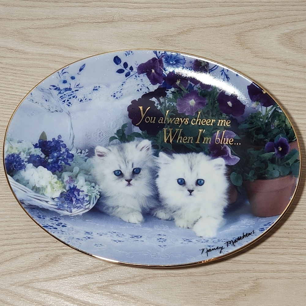 Vintage Franklin Mint True Blue Friends Nancy Matthews Oval Cat Plate #HB2601